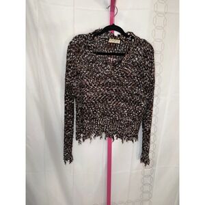 Made with Love Women's Multi Color Textured Knit Fringe Sweater Large